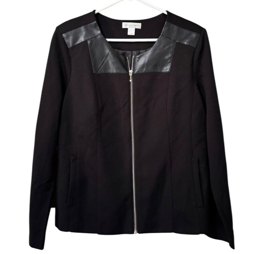 Christopher & Banks Black Full Zip Size Large Stretch Jacket Blazer Officeโ City